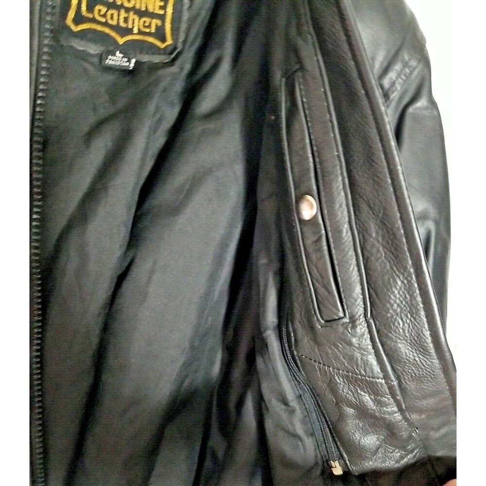 Genuine Leather LG Motorcycle Jacket Fringe Rose Inlay w/ Thinsulate 3M Liner - Picture 11 of 12